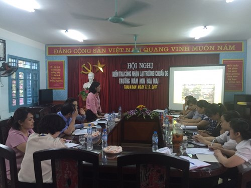 Trường mầm non Hoa Mai đón đoàn UBND quận Long Biên kiểm tra công nhận lại trường chuẩn quốc gia mức độ I